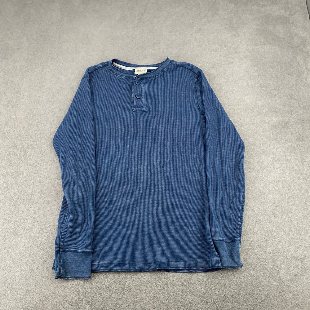 Cherokee Mens Blue Waffle Knit Long Sleeve Henley Shirt RN17730 VN1026698